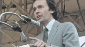 Sen. Ed Markey speaking at a podium on June 12, 1982
